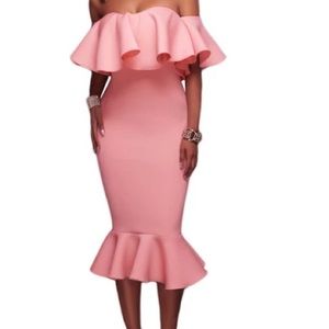 Pink Midi Off the Shoulder  Dress 👗 with Ruffles